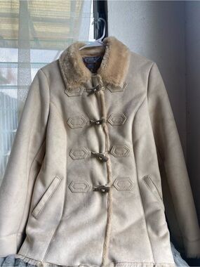 Ann Taylor Cream Faux-Shearling Toggle Jacket